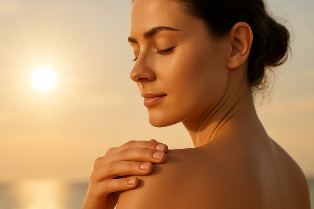 donna al sole del tramonto